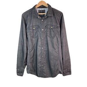 prAna Men's L Slim Fit Charcoal Gray Snap Front Corduoroy Western Shirt